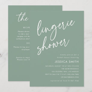 Sage Green All-in-One QR Code Lingerie Shower Invitation