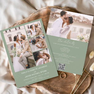 Sage Green All In One QR Code Photo Wedding Invitation