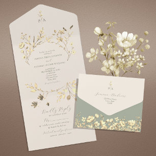 Sage Green All-in-One Wedding Invitation