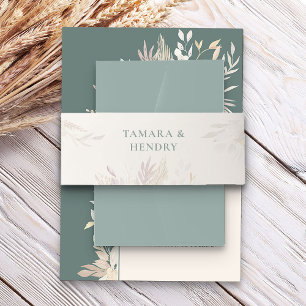 Sage Green Almond Wedding Delicate Foliage Invitation Belly Band