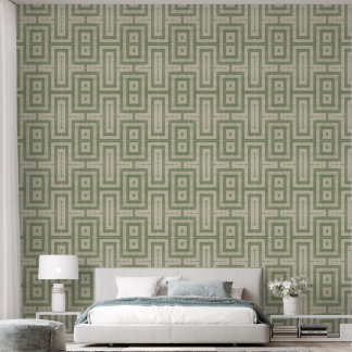 Sage Green and Beige MCM Modern Print  Wallpaper