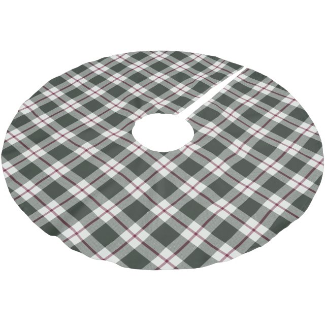 Sage Green and Berry Red Plaid Christmas Holiday  Brushed Polyester Tree Skirt (Angled)