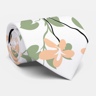 Sage green and black branch and peach flowers tie
