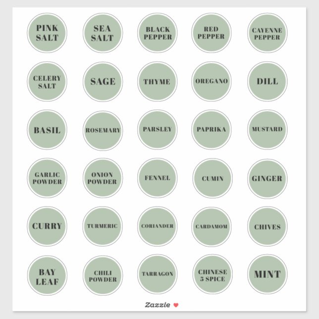 Sage Green and Black Herb and Spice Labels (Sheet)
