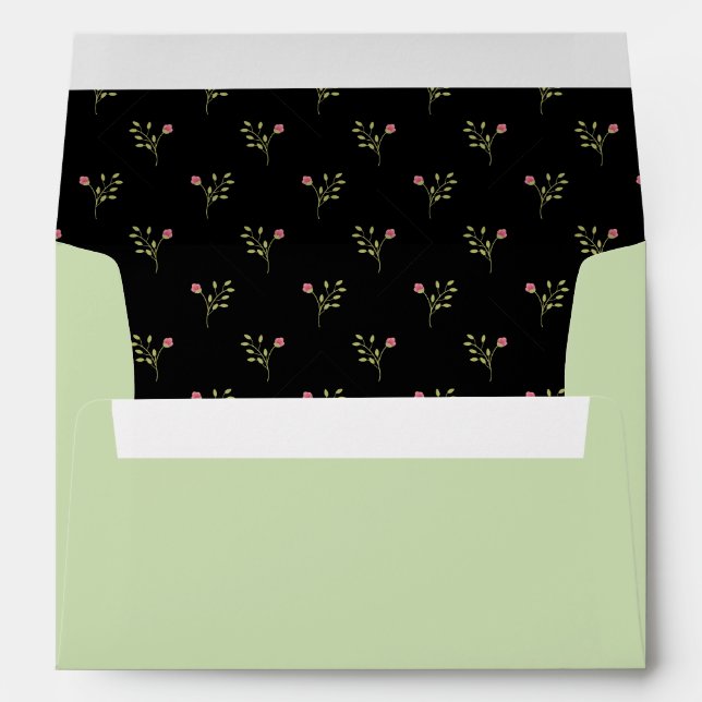 Sage Green and Black Rose Pattern Envelope (Back (Bottom))