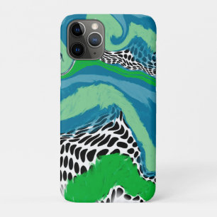 Sage Green and Blue, Black and White Dots Abstract Case-Mate iPhone Case