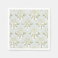Sage Green and Blue Block Print Floral