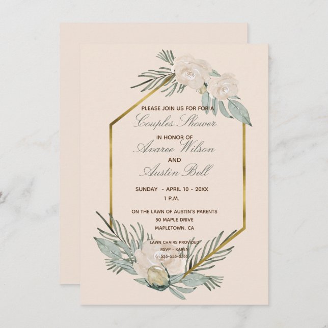 Sage Green and Blush Couples Wedding Shower Invitation (Front/Back)