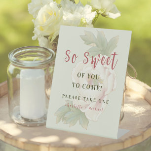 Sage Green and Blush Pink Peony Wedding Favour Sig Pedestal Sign