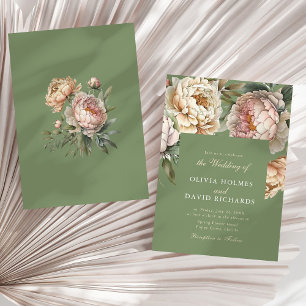 Sage Green and Blush Pink Peony Wedding Invitation