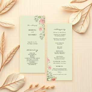Sage Green And Blush Watercolor Roses Programme