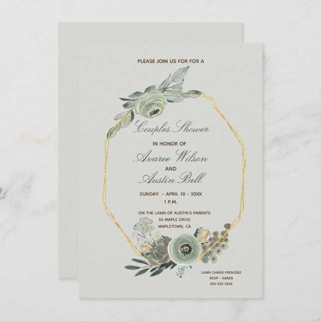 Sage Green and Brown Couples Wedding Shower Invitation (Front/Back)