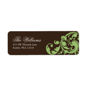 Sage Green and Brown Swirl Flourish Return Address