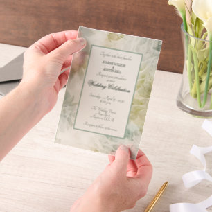 Sage Green and Champagne Floral Framed  Vellum Invitations