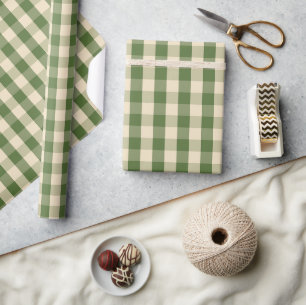 Sage Green and Cream Buffalo Check Plaid Wrapping Paper