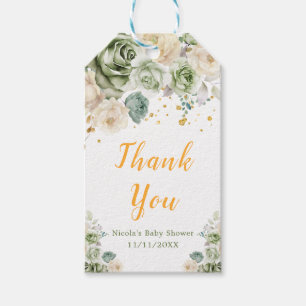 Sage Green and Cream Floral Baby Shower Thank You Gift Tags