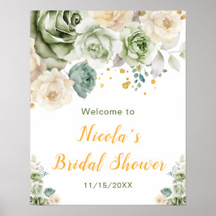 Sage Green and Cream Floral Bridal Shower Welcome Poster