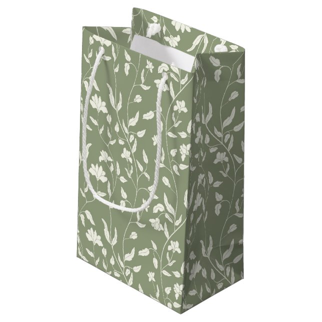 Sage Green and Cream Floral Gift Bag  (Back Angled)