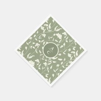 Sage Green and Cream Floral  Napkin