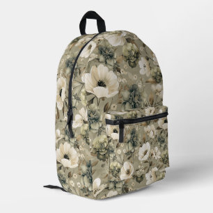 Sage Green And Cream Floral  Printed Backpack