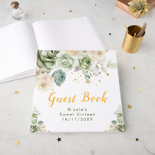 Sage Green and Cream Floral Sweet Sixteen Guest Book