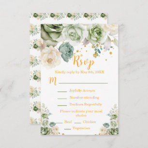 Sage Green and Cream Floral Sweet Sixteen RSVP Card