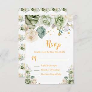 Sage Green and Cream Floral Sweet Sixteen RSVP Card