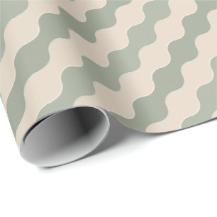Sage Green and Cream Flowing Wave Luxury Geometric Wrapping Paper