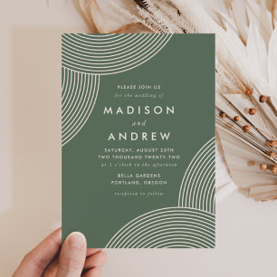 Sage Green and Cream Geometric Swirl Wedding Invitation