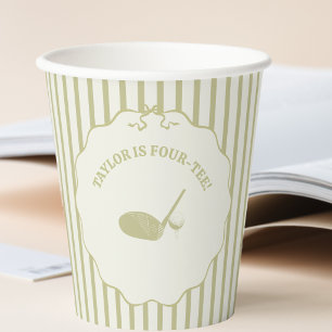 Sage Green and Cream Stripes Golf Themed Party Paper Cups
