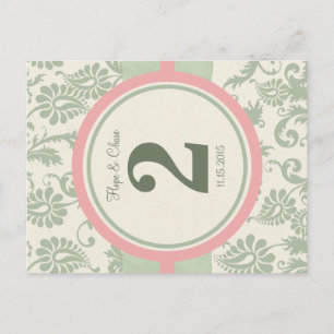 Sage Green and Dusy Rose Table Number Postcard