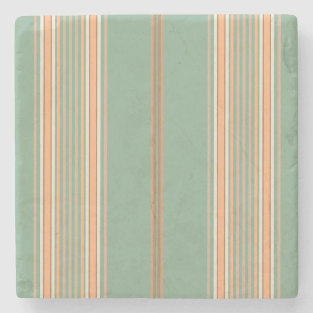 Sage Green and Ecru, Stripes Square Coaster (Front)