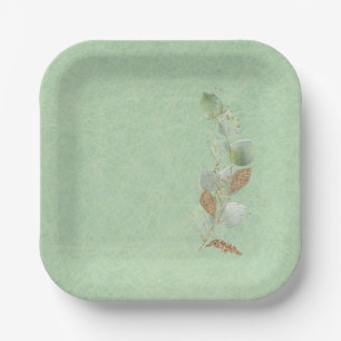 Sage Green and Glitter Botanical Leaf Paper Plates