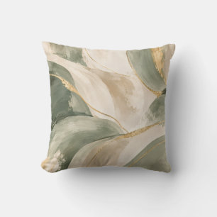 Sage Green and Gold Abstract Waves Cushion