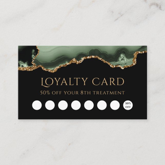 Sage green and gold agate loyalty card (Front)