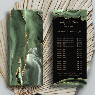 Sage green and gold agate price list rack card