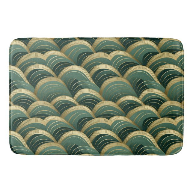 Sage Green and Gold Arches Waves Bath Mat (Front)