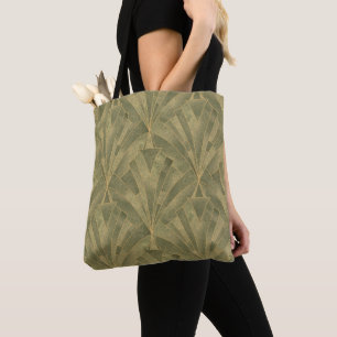 Sage Green and Gold Art Deco Pattern Tote Bag