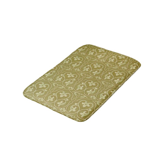Sage Green and Gold Art Nouveau Pattern Bath Mat (Angled)