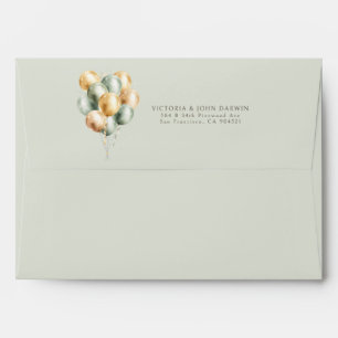 Sage Green and Gold Balloons Modern Elegant Envelope