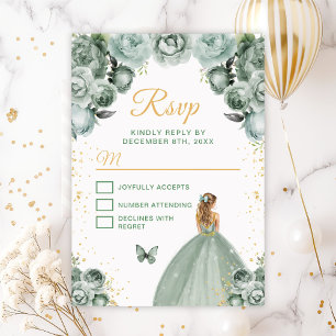 Sage Green and Gold Blonde Hair Princess RSVP Card