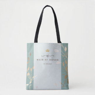 Sage Green and Gold Botanical Maid of Honor Tote Bag