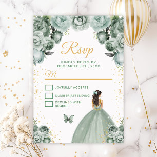 Sage Green and Gold Brunette Hair Princess RSVP Card