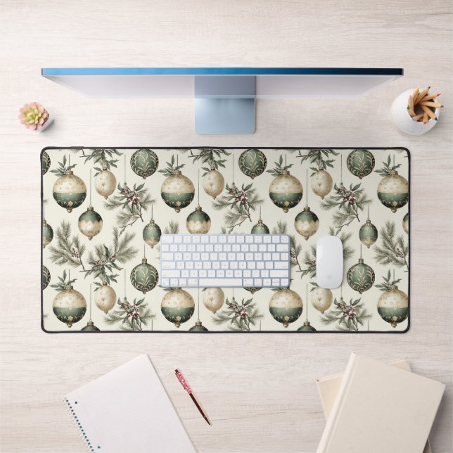 Sage Green and Gold Christmas Ornaments Desk Mat (Office 1)