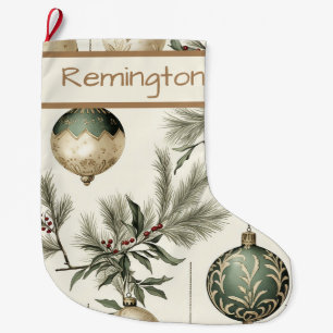 Sage Green and Gold Christmas Ornaments  Large Christmas Stocking