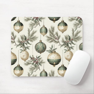 Sage Green and Gold Christmas Ornaments  Mouse Pad