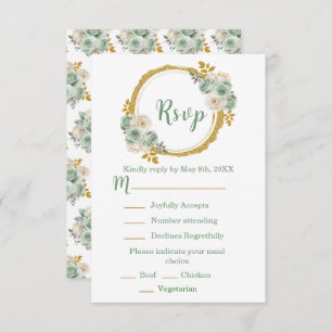 Sage Green and Gold Elegant Flowers Sweet Sixteen RSVP Card