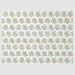 Sage Green and Gold Elegant Flowers Tissue Paper