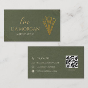 Sage Green And Gold Makeup Artist  Business Card