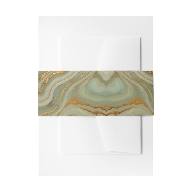 Sage Green And Gold Onyx Pattern  Invitation Belly Band (Front Example)